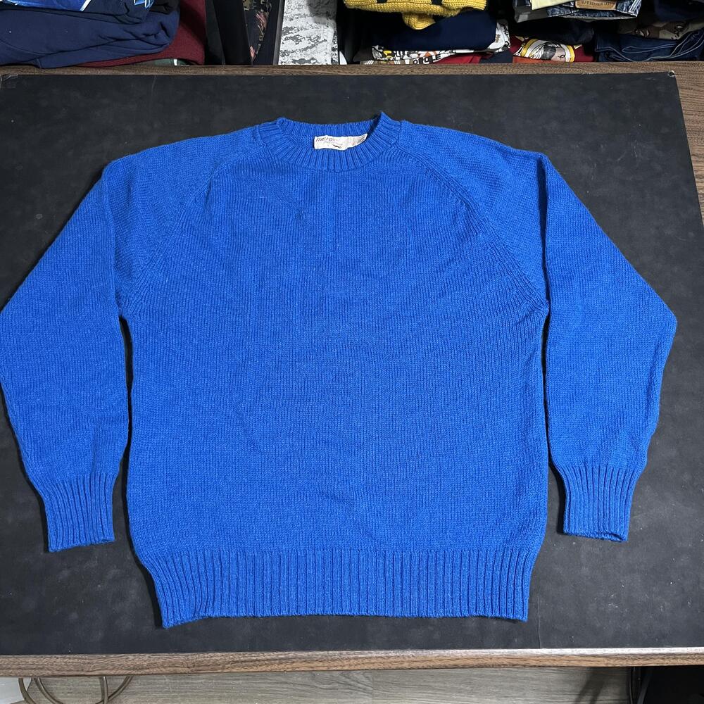 The Fox Collection Sweater Vintage 70s Blue Wool Crewneck Knit Pullover Portugal